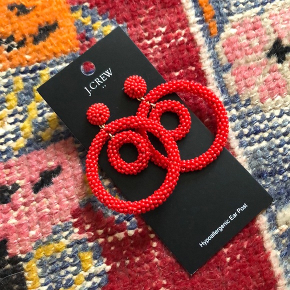J. Crew Red Beaded Circle Earrings - Picture 1 of 2